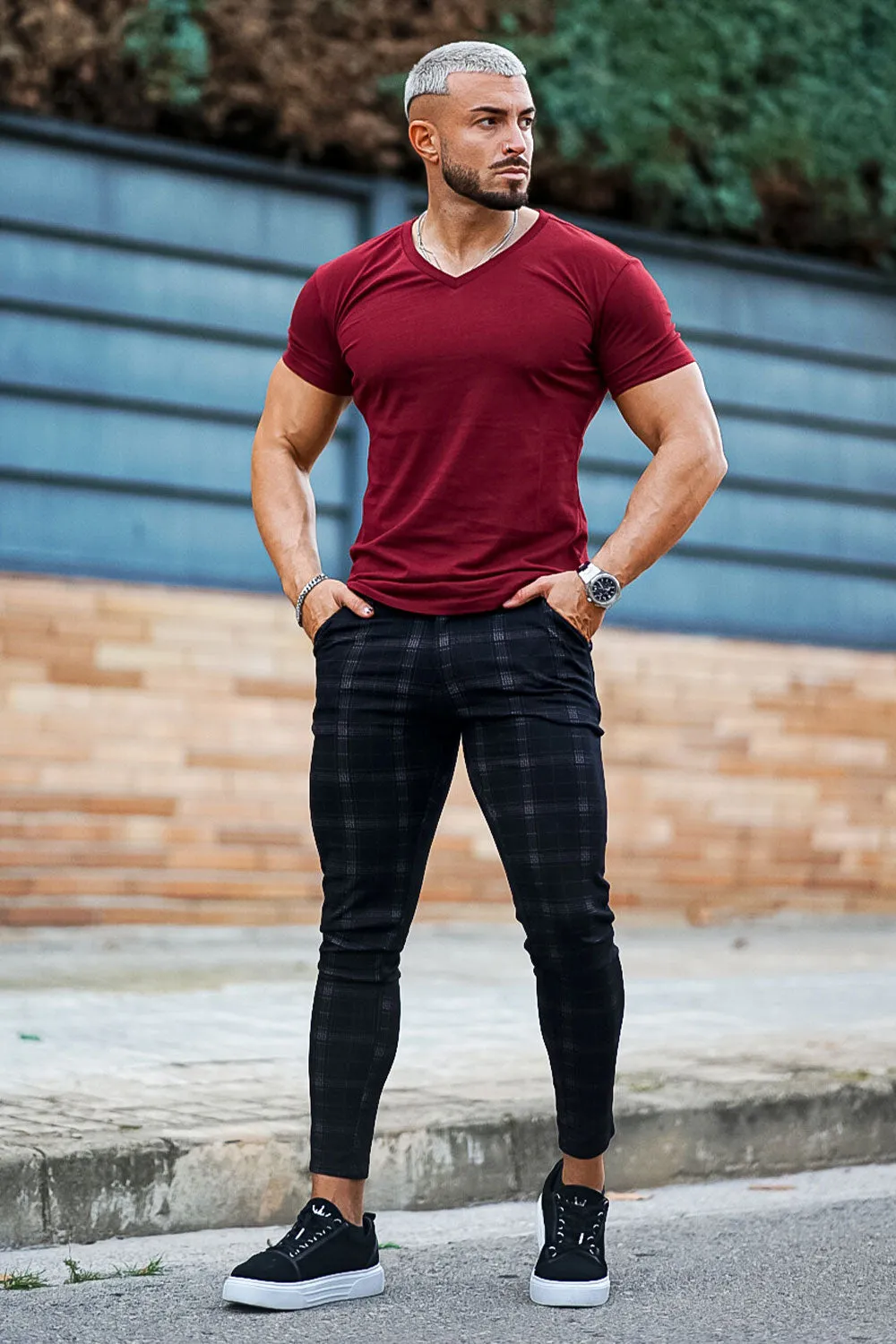 Buy $80 Free Shipping Men's Black Checkered Pants