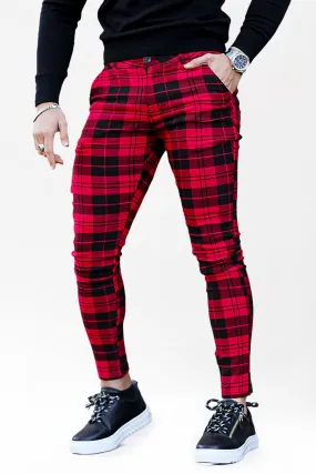 Buy $80 Free Shipping Red And Black Plaid Skinny Pants