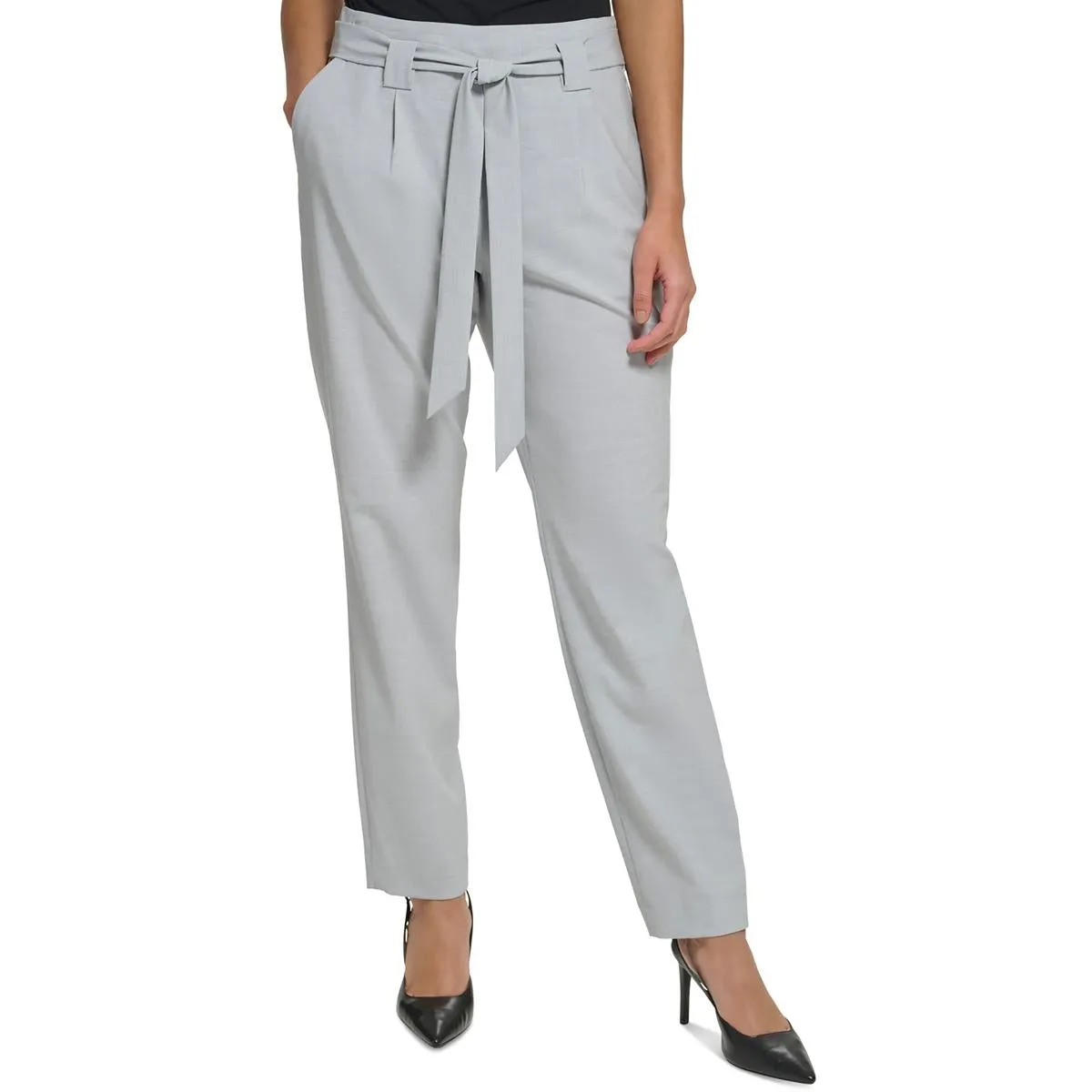 Calvin Klein Womens High Rise Pleated Straight Leg Pants