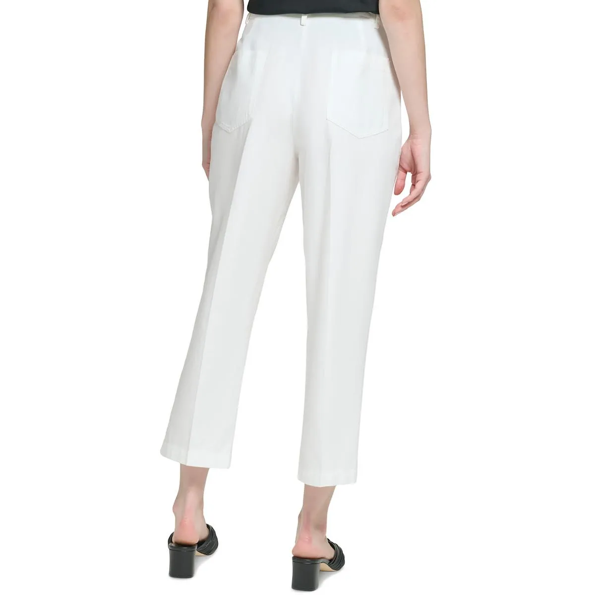 Calvin Klein Womens High Rise Pleated Straight Leg Pants