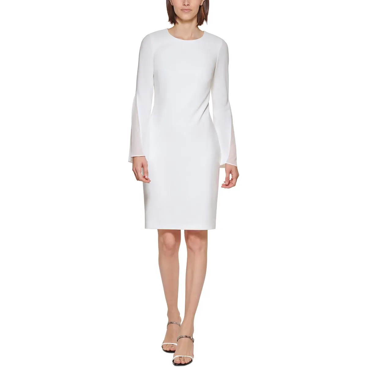 Calvin Klein Womens Knit Chiffon Sleeves Sheath Dress