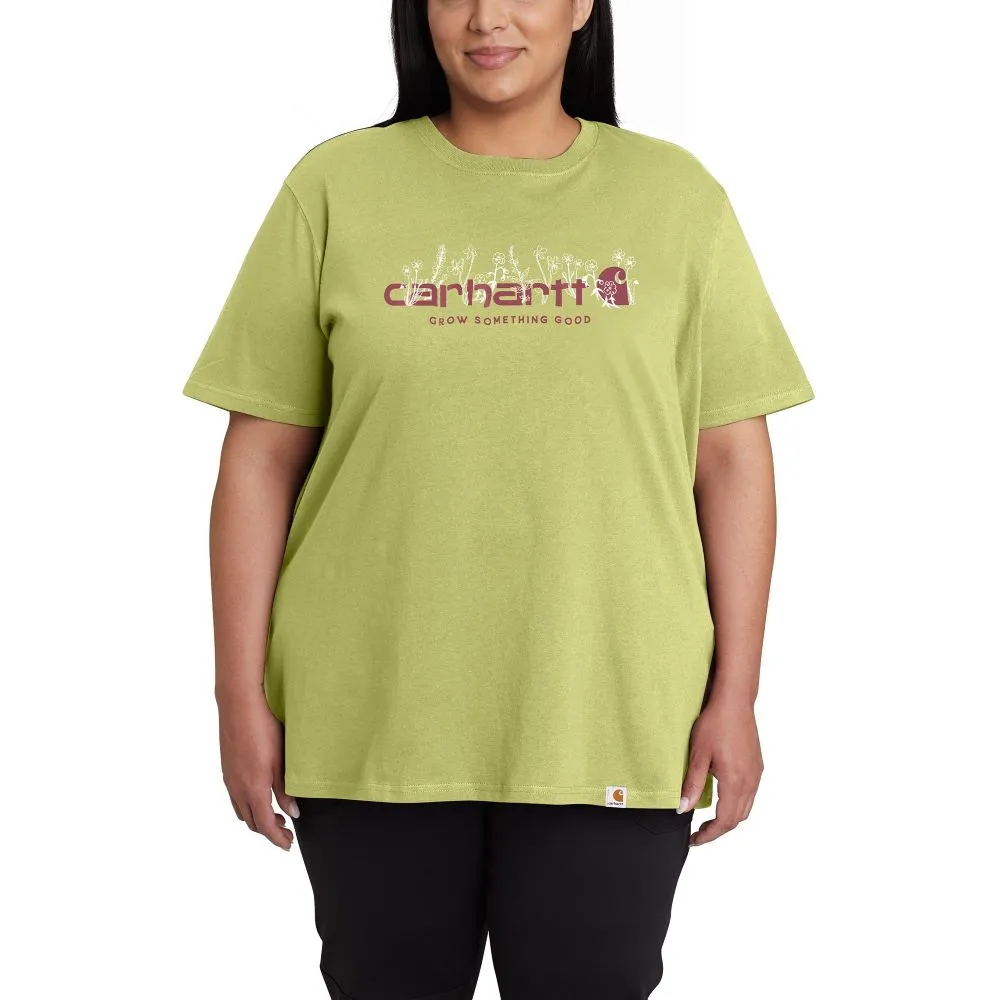 'Carhartt' Women's Heavyweight Floral Logo T-Shirt - Green Olive Heather