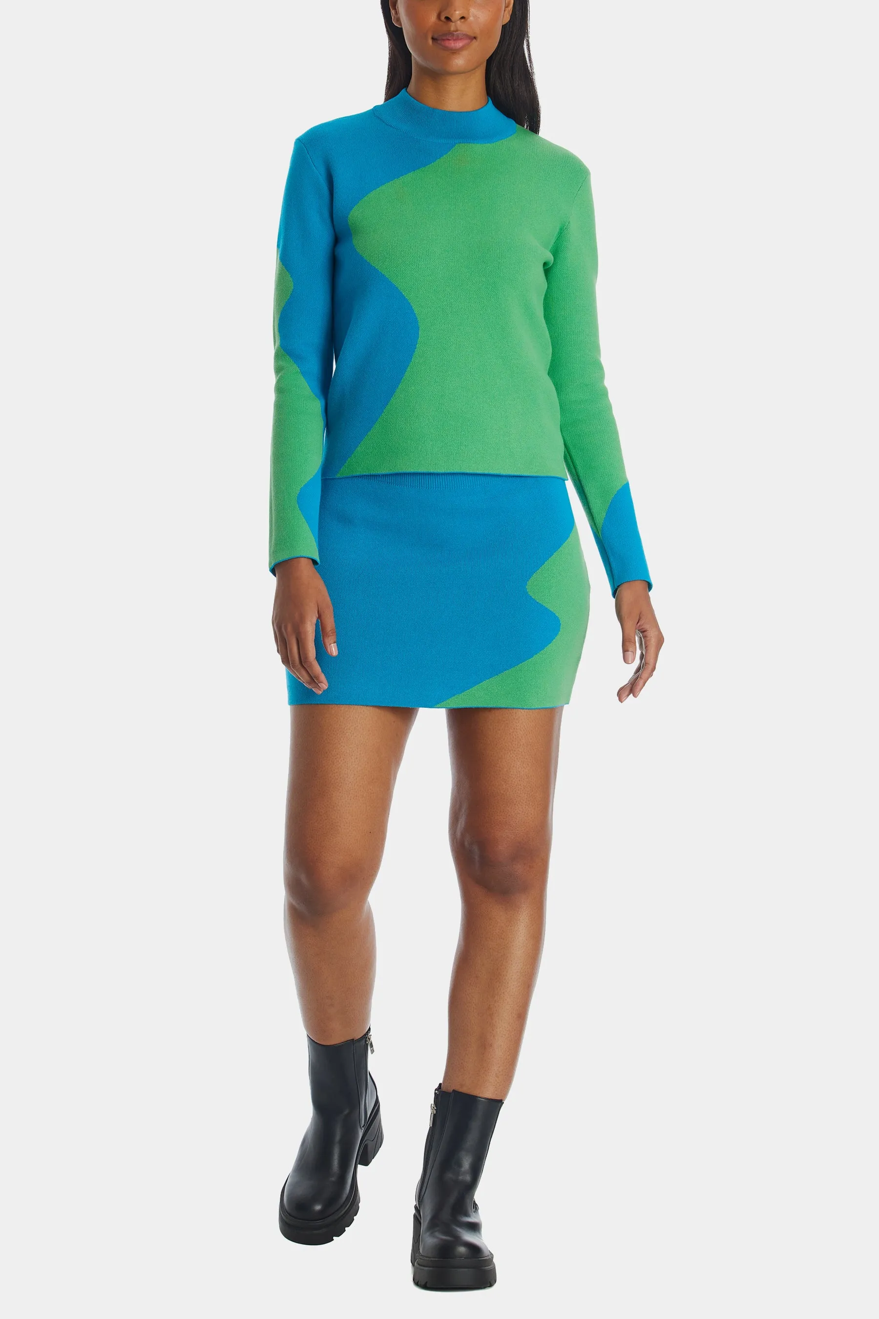 Colorblock Knit Mini Skirt