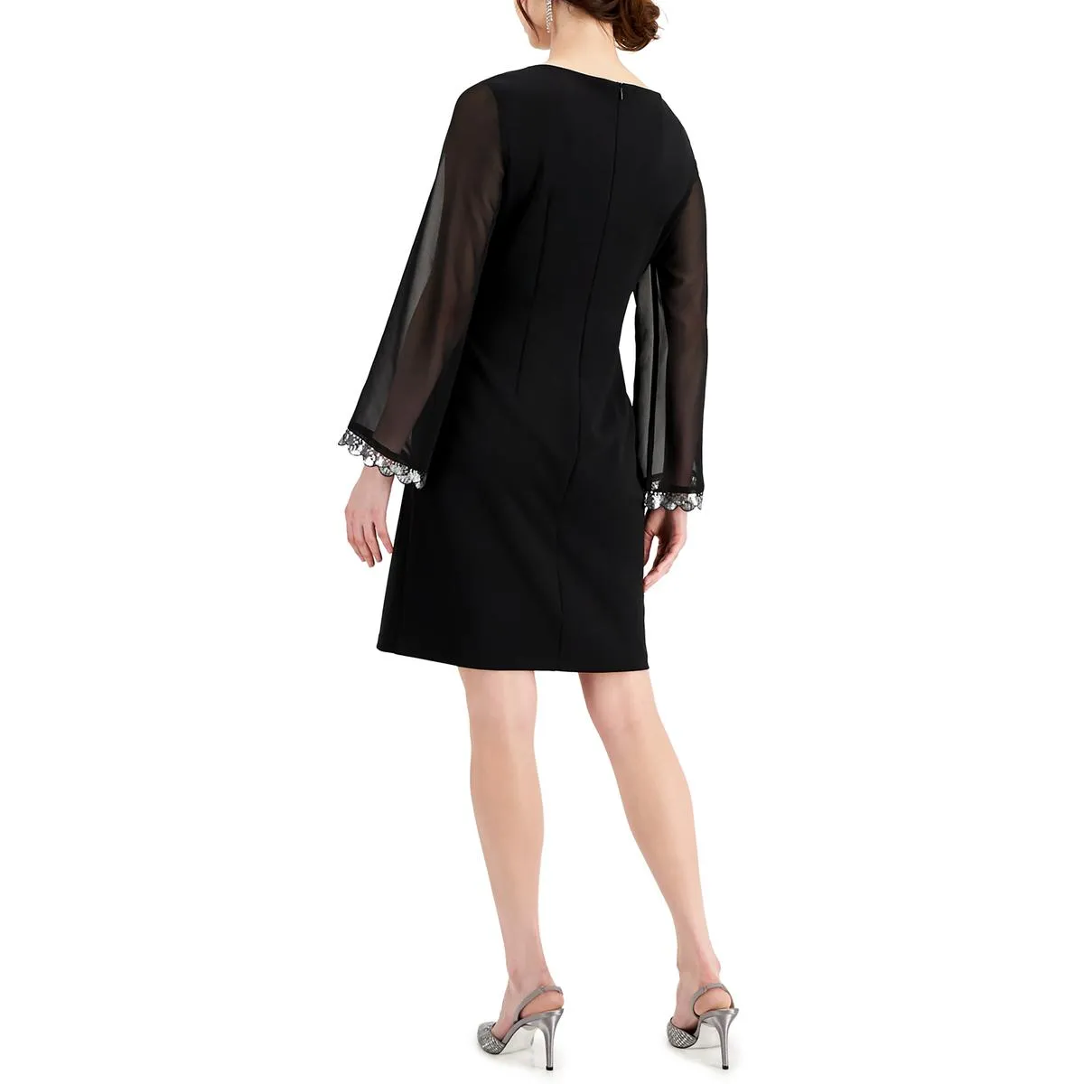 Connected Apparel Womens Boatneck Sheer Sleeves Sheath Dress