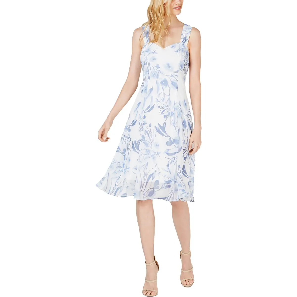 Connected Apparel Womens Petites Chiffon Floral Sheath Dress