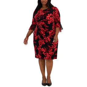 Connected Apparel Womens Petites Floral Knee-Length Sheath Dress