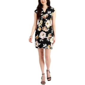 Connected Apparel Womens Petites Floral Print Knee-Length Sheath Dress