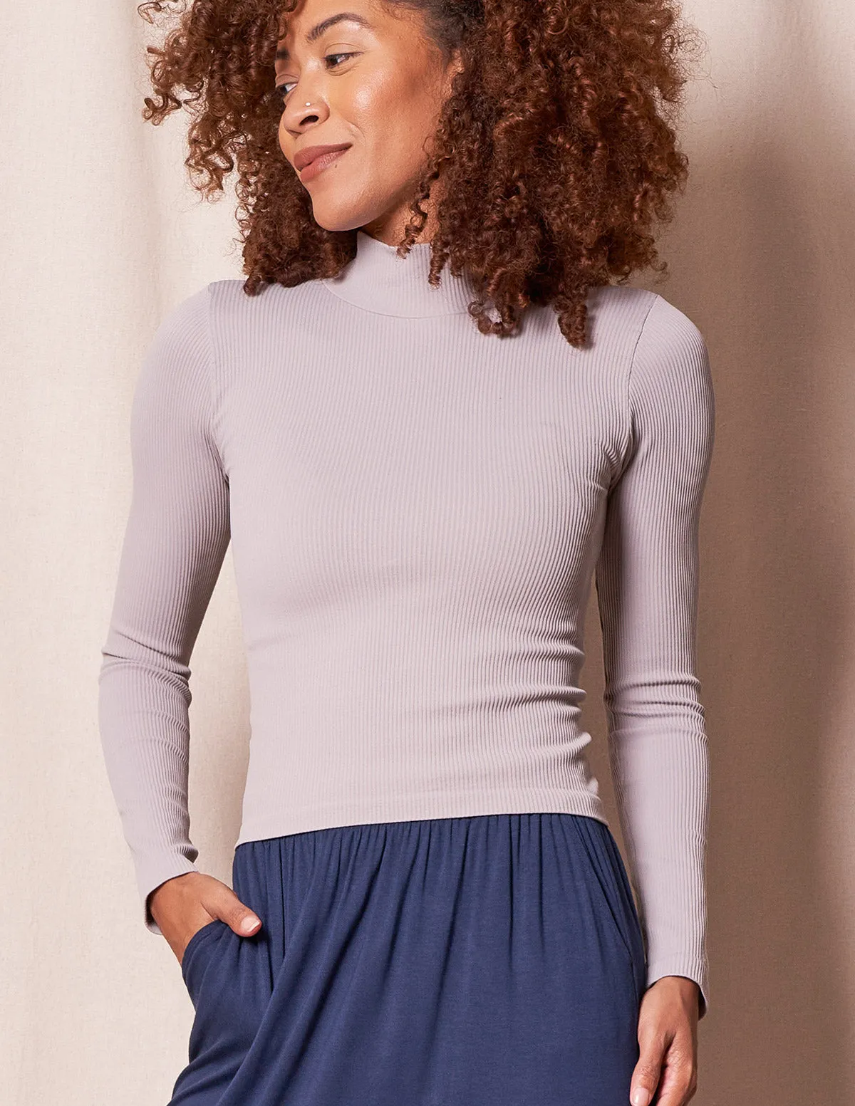 Control Fit Ribbed Mock Neck Top