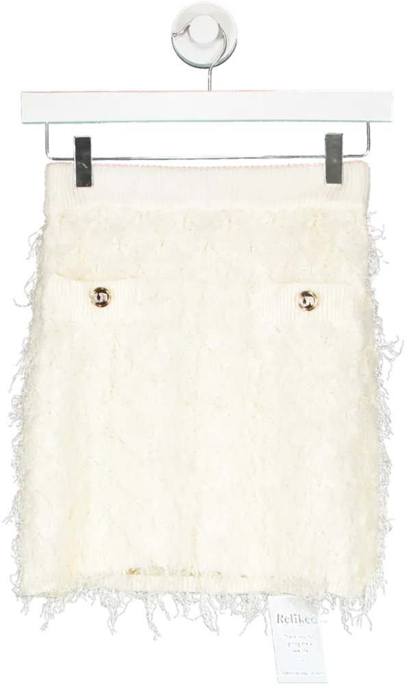 Cream Knitted Mini Skirt UK S