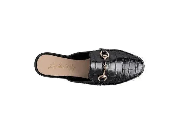 Croc Mules Faux Leather Metallic Buckle