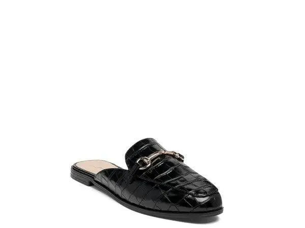 Croc Mules Faux Leather Metallic Buckle