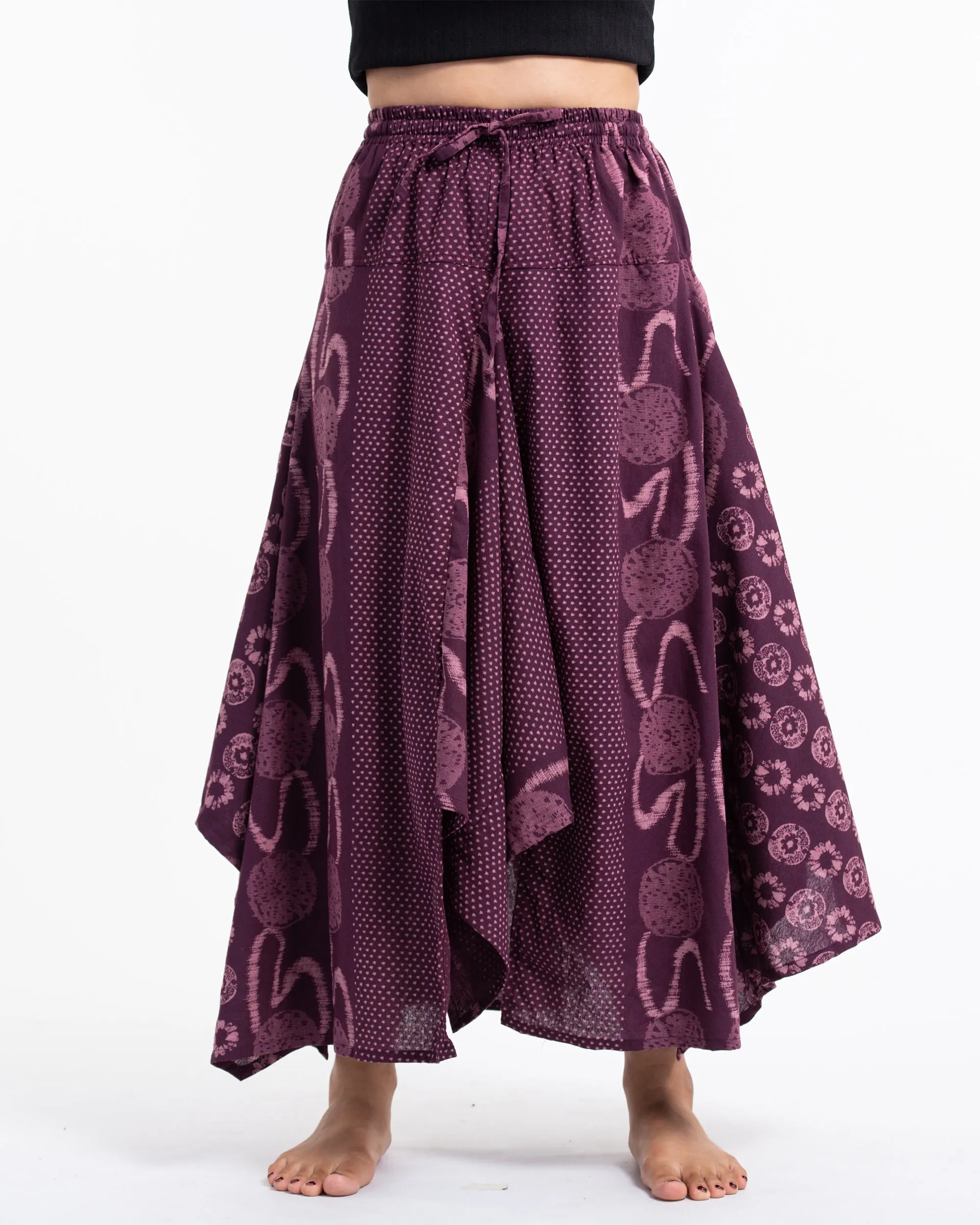 Daisy Dot Prints Cotton Handkerchief Midi Skirt in Purple