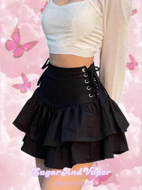 Delora Lace-up Ruffled Mini Skirt