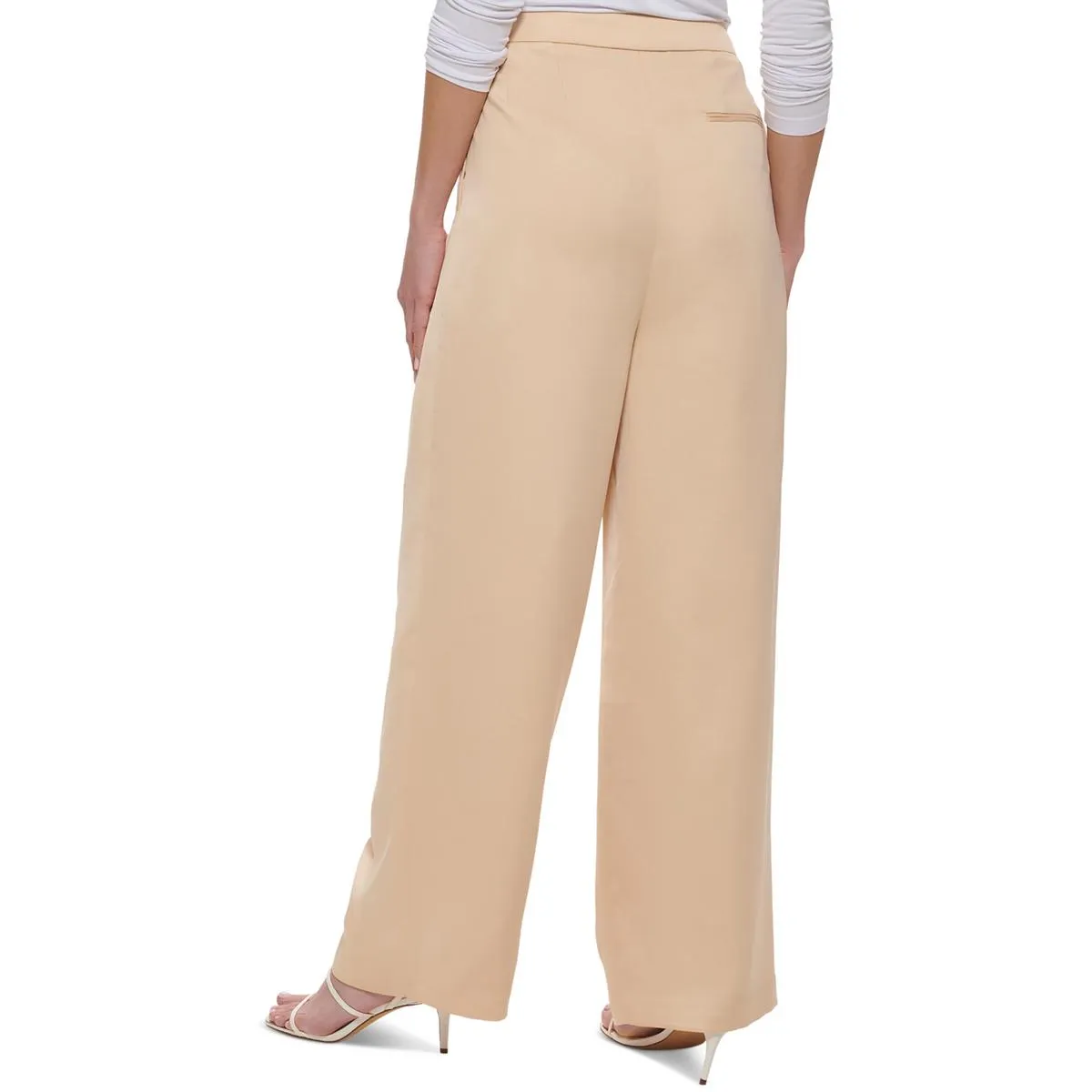 DKNY Womens Plus High Rise Pleated Wide Leg Pants