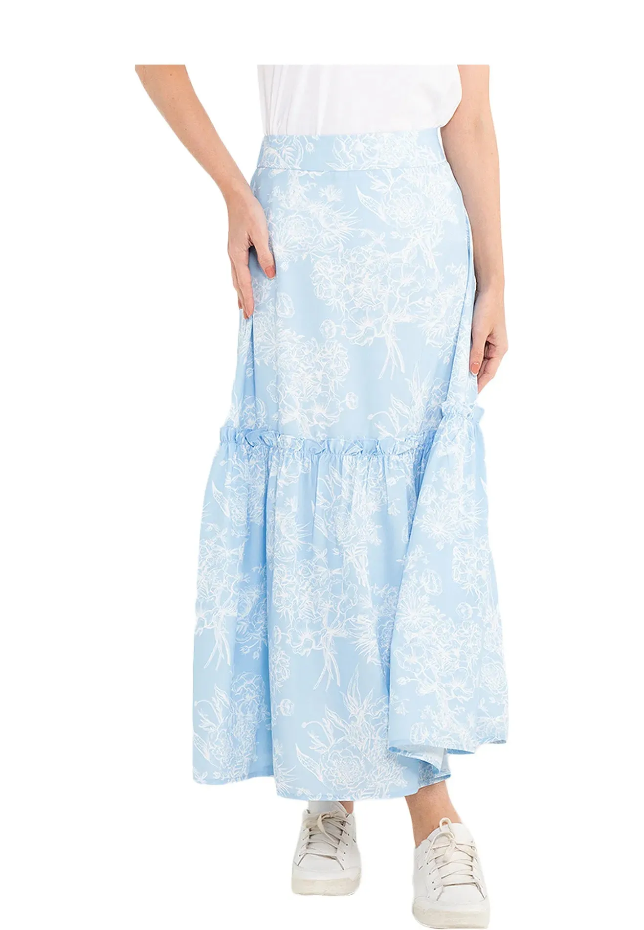 ELLE Apparel ELLE Apparel Floral Printed Ruffle Hem Maxi Skirt