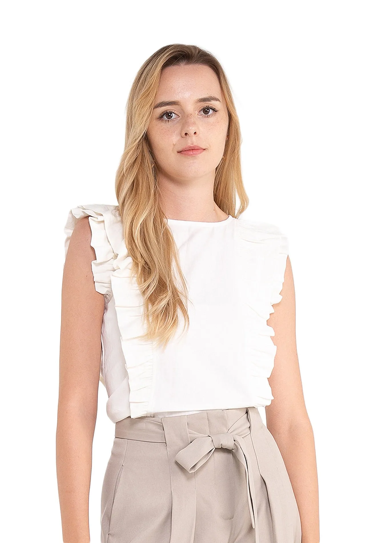 ELLE Apparel Ruffle Pleated Sleeveless Top