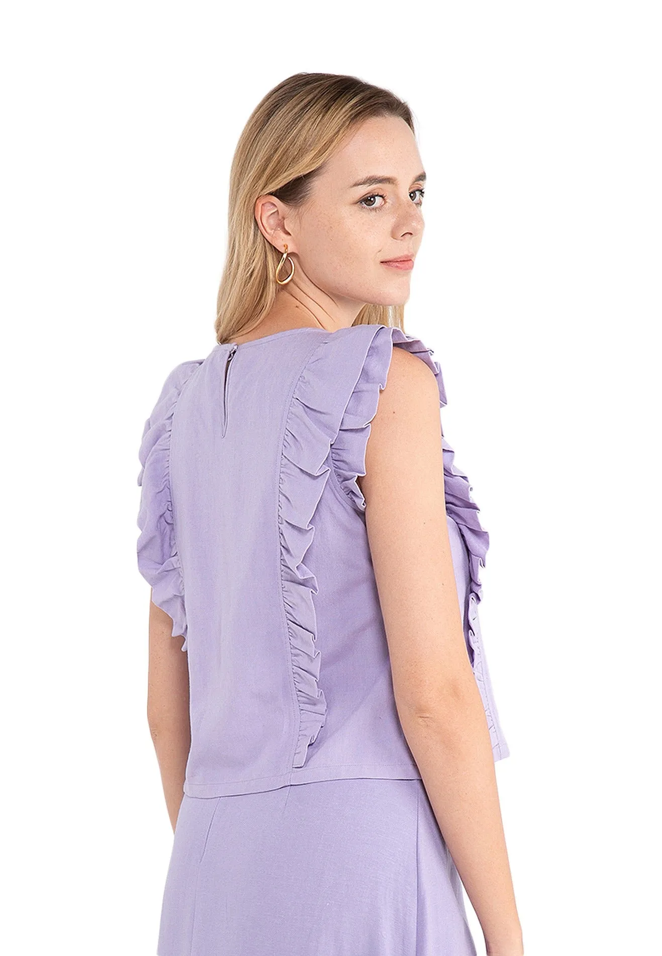 ELLE Apparel Ruffle Pleated Sleeveless Top