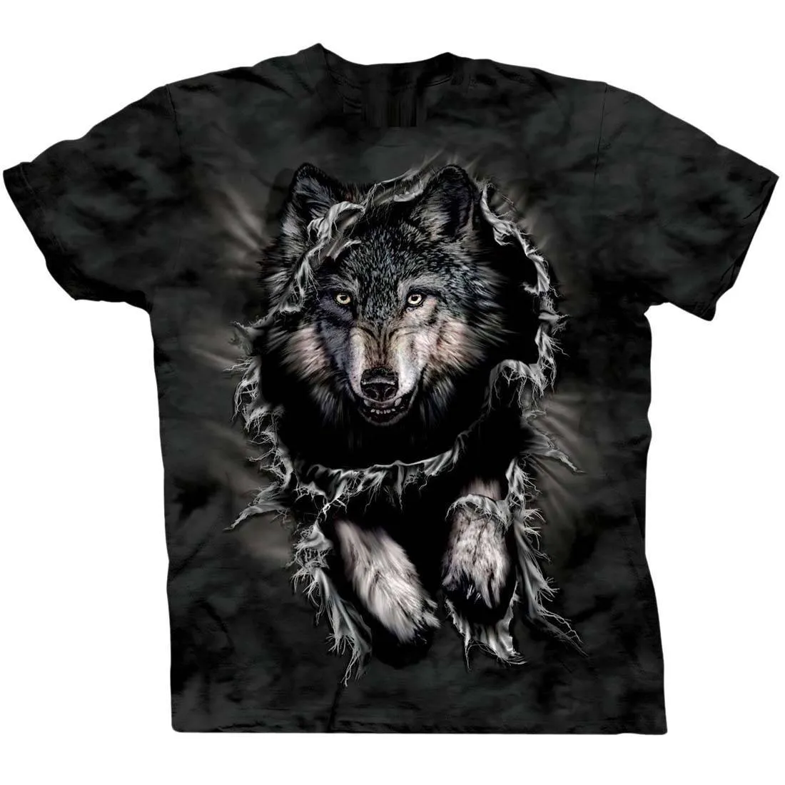 Fierce Wolf Big Face Jumping Animal Print Graphic Tee T-Shirt for Women