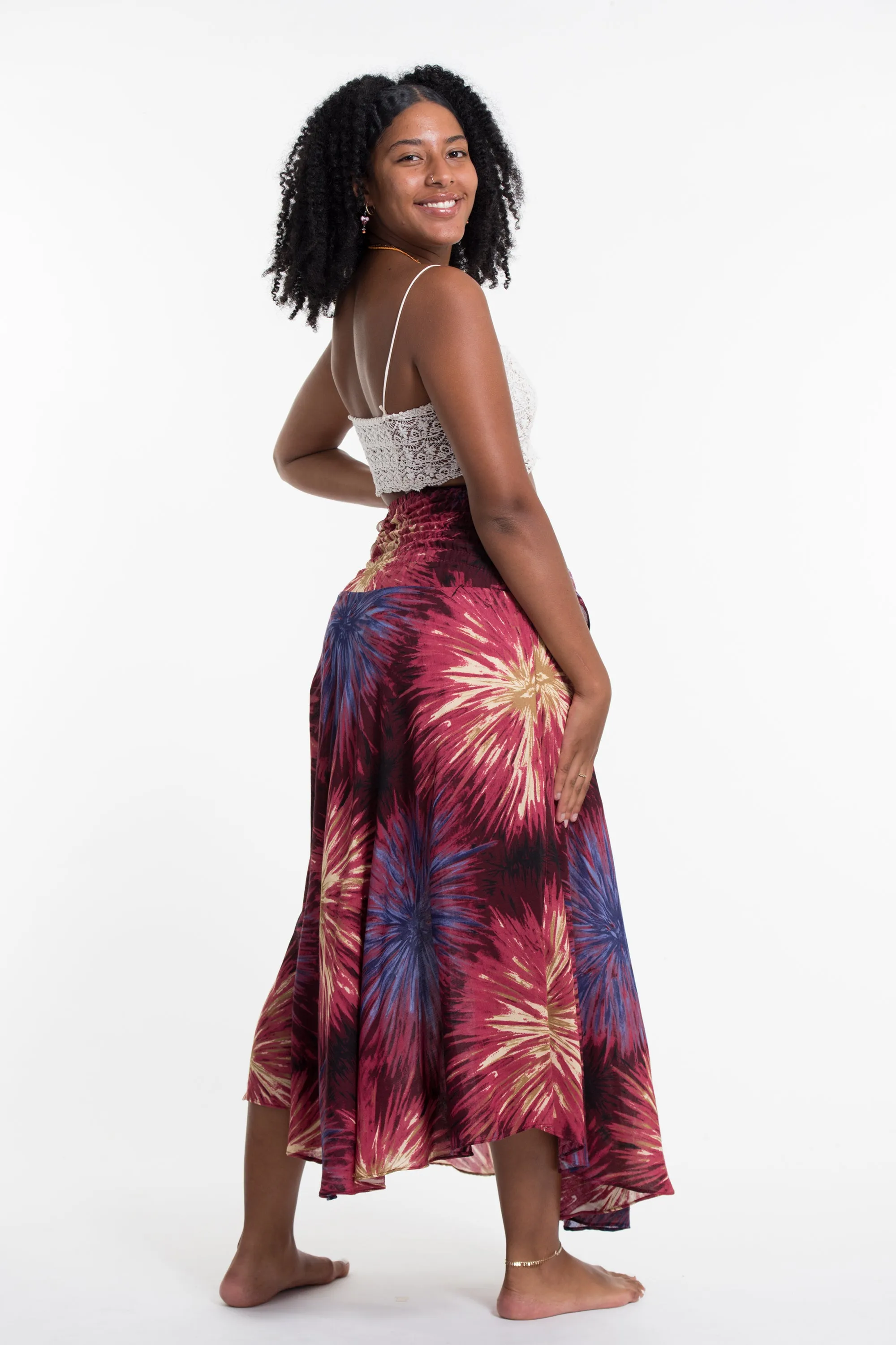 Firework Handkerchief Midi Skirt in Maroon