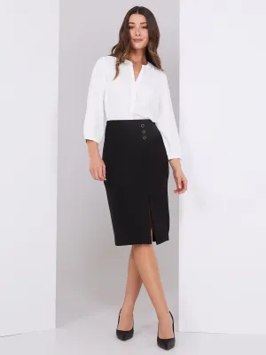 Front Slit Pencil Skirt With Button Detail