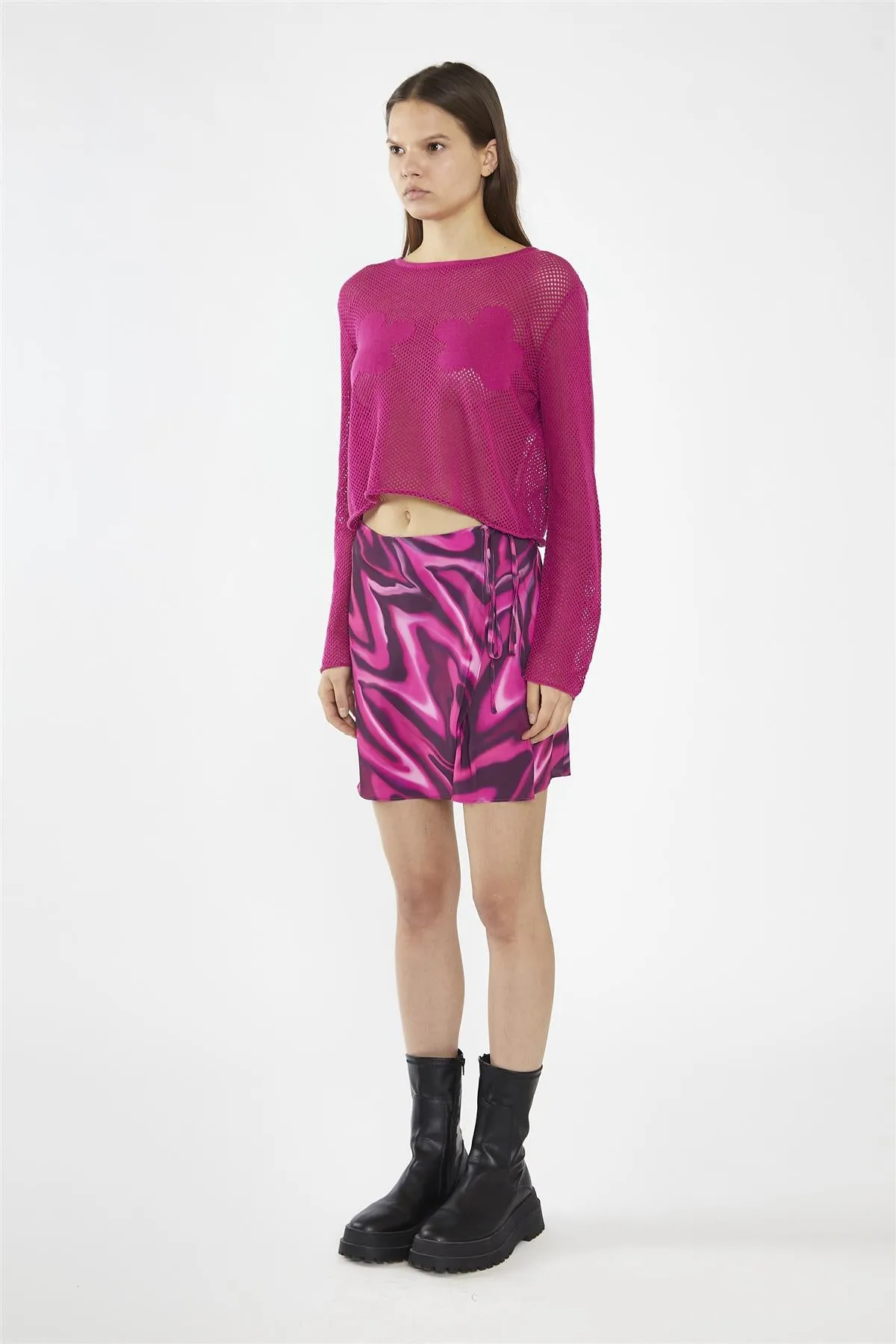 Fuchsia Crochet Long-Sleeve Top