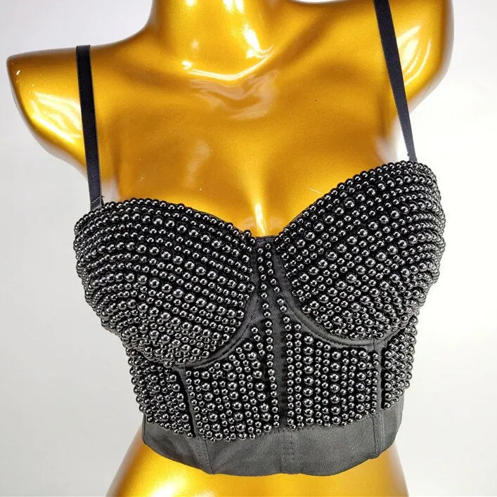 Full Beads Female Corset Top Camis Nightclub Rhinestones Sexy Short Chest Binder Camisole Women Mujer Push Up Tube Bra Debardeur