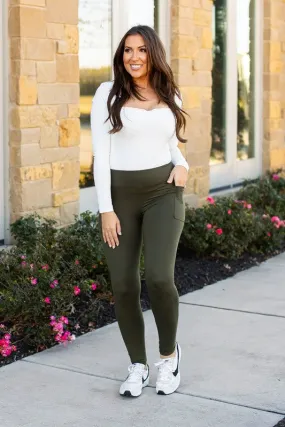 Full Length Leggings with Pockets in Olive