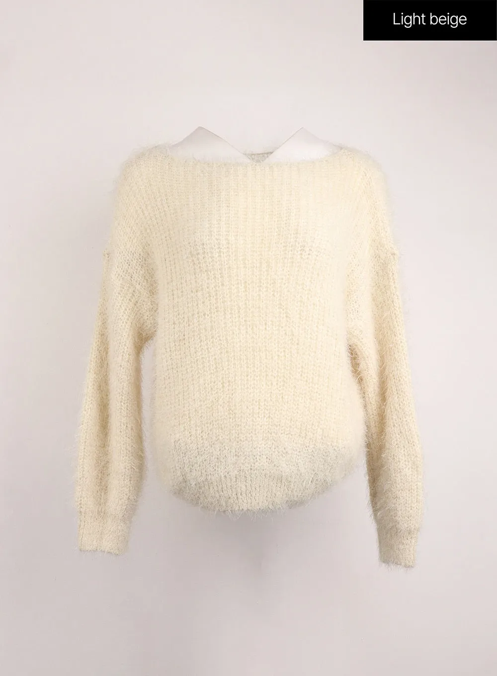 Fuzzy Boat Neck Knit Sweater IJ410