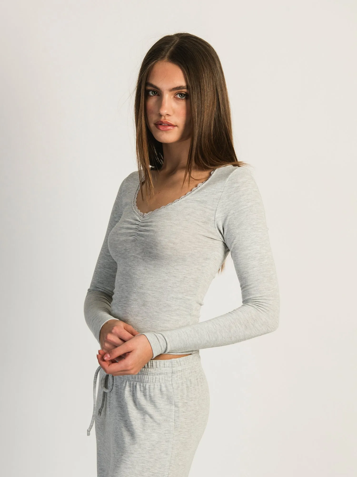 HARLOW ARABELLA MELANGE LONG SLEEVE - HEATHER GREY