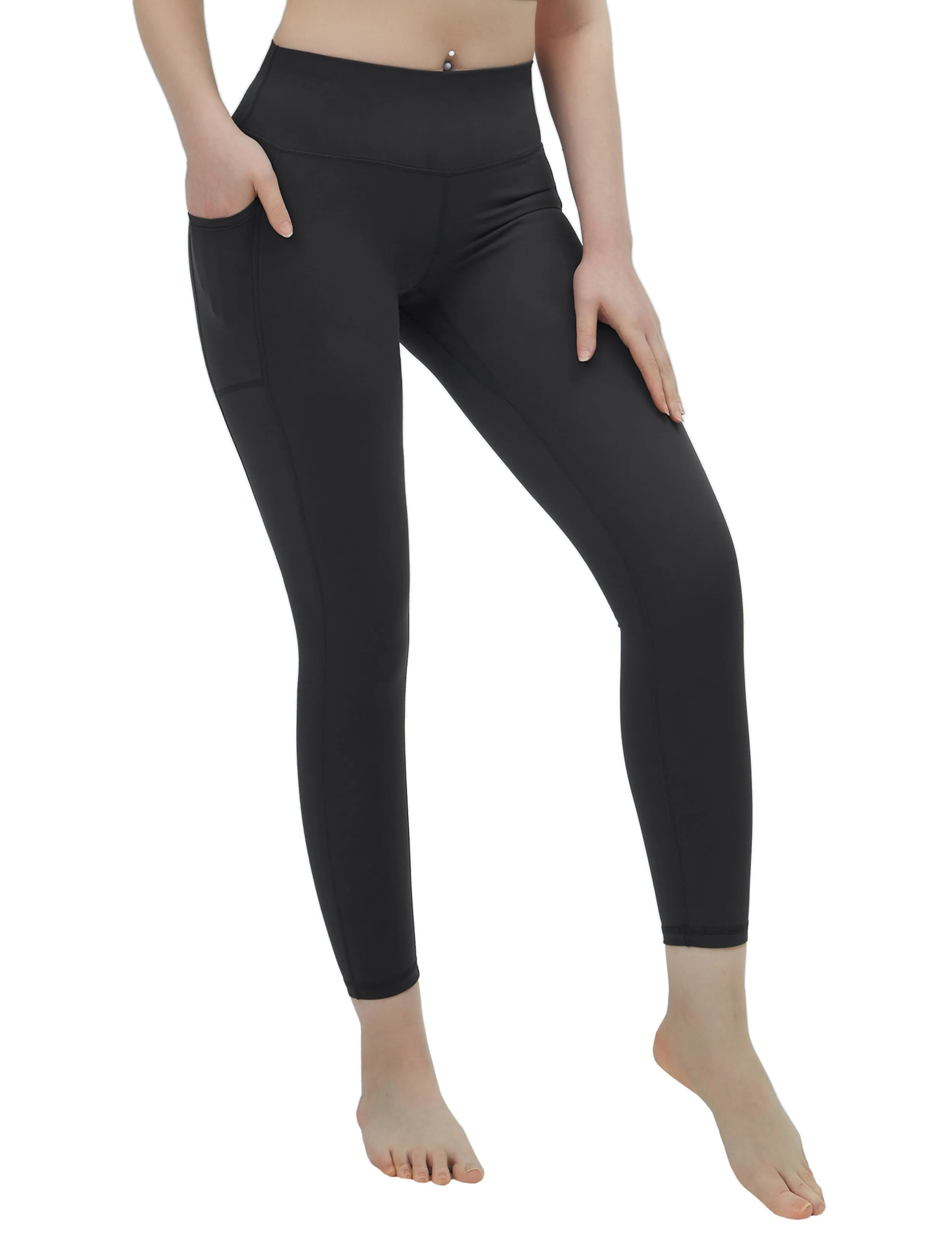 High Waisted yogastudio Pants 7/8 Length Leggings with Pockets charcoalgrey_yogastudio