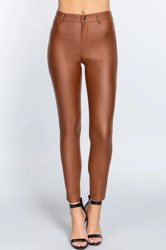 It Girl Pleather Leggings- Camel