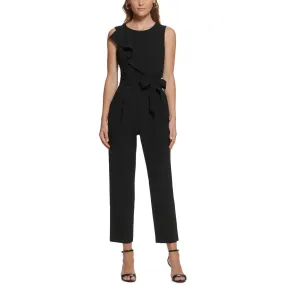 Jessica Howard Womens Petites    Pleated Crewneck Jumpsuit