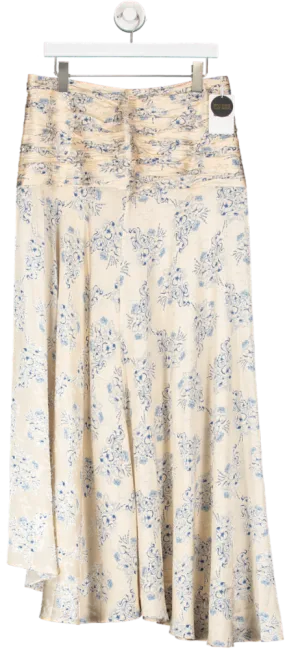 Kim Shui Beige Silk Chinoiserie Skirt UK L