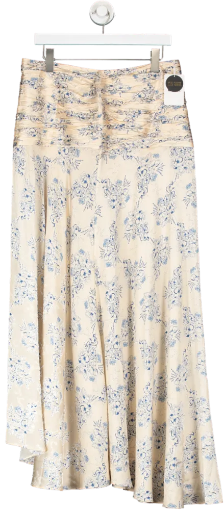 Kim Shui Beige Silk Chinoiserie Skirt UK L