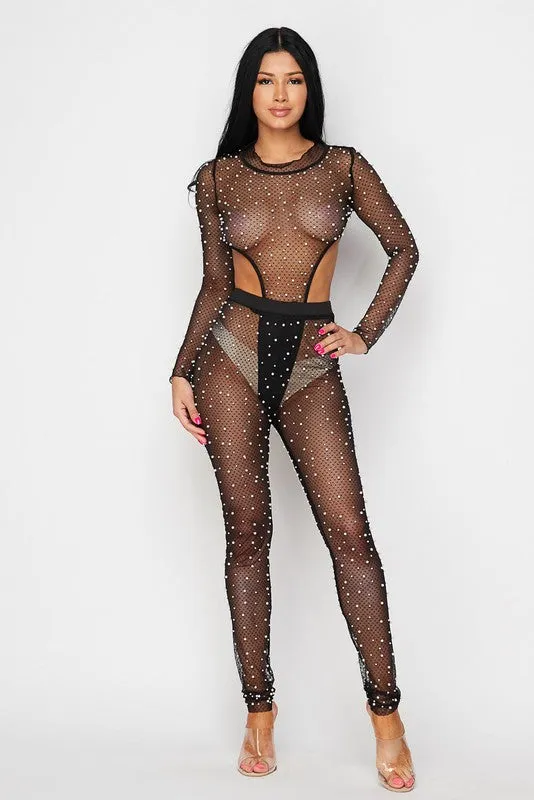 Mesh Made Me Do It Pearl-Set / BodySuit-Legging Pants