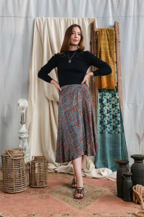 midi skirt Ajrakh silk modal indigo/madder