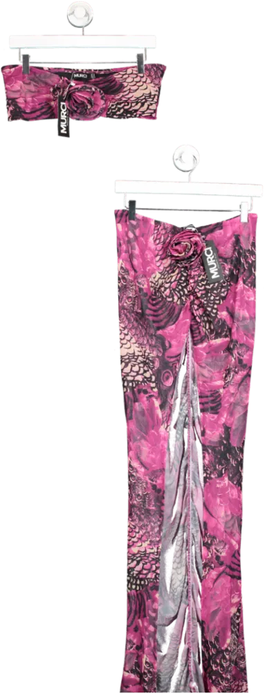 MURCI Purple Rose Detail Split Maxi Skirt And Top Set UK 14