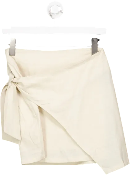 NA-KD Beige Linen Blend Mini Wrap Skirt UK XS