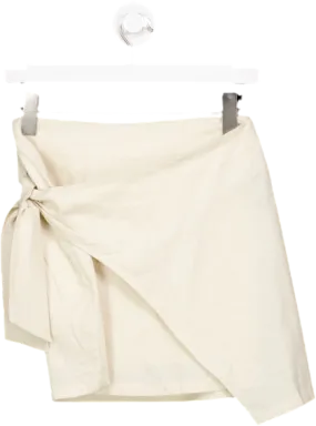 NA-KD Beige Linen Blend Mini Wrap Skirt UK XS