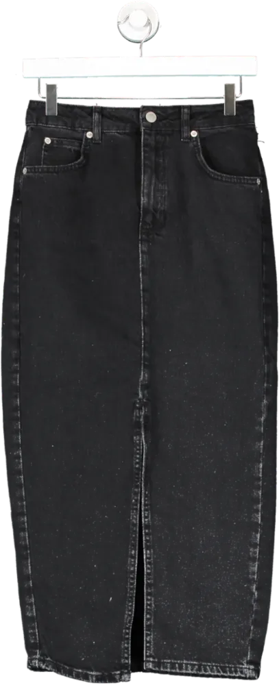 New Look Black Denim Split Hem Maxi Skirt UK 6