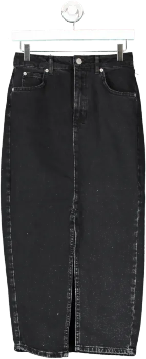 New Look Black Denim Split Hem Maxi Skirt UK 6