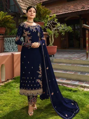 Odette Women Dark Blue Color Georgette Straight Semi Stitched Salwar Kameez