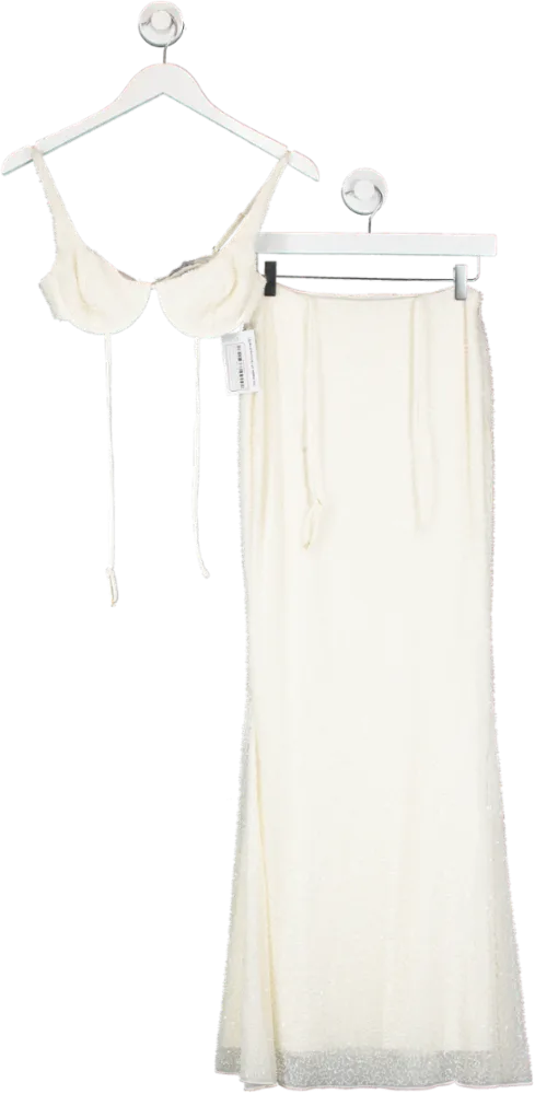 Oh Polly Cream Melisande Mid Rise Embellished Gown Skirt And Bralette UK 8