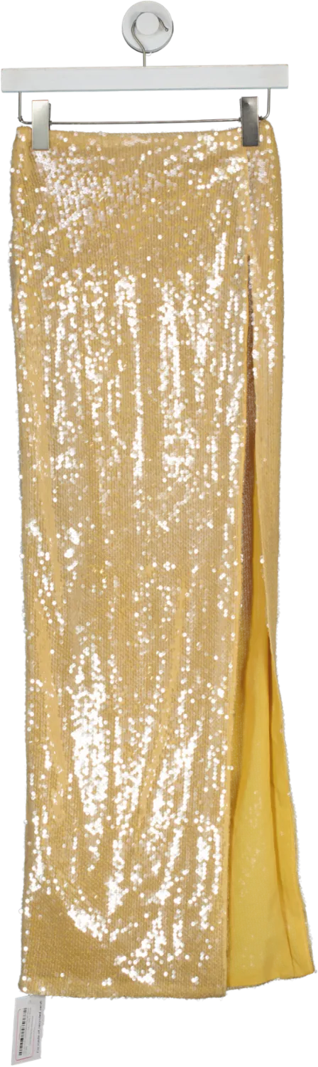 Oh Polly Yellow Sheer Sequin Mid Rise Maxi Skirt UK 6