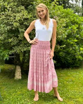 Patterned Tiered Skirt/Dress - Pink