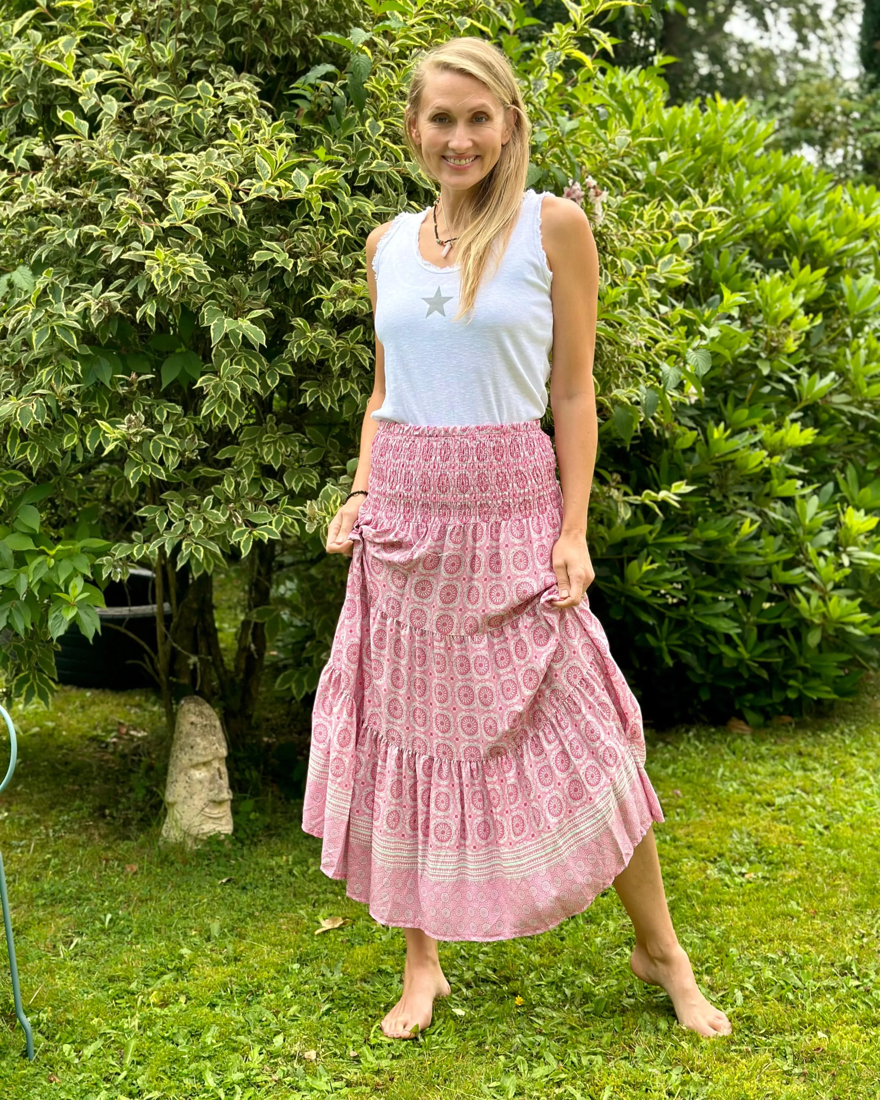 Patterned Tiered Skirt/Dress - Pink