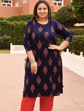 Plus Size Navy Blue Work Kurti for women