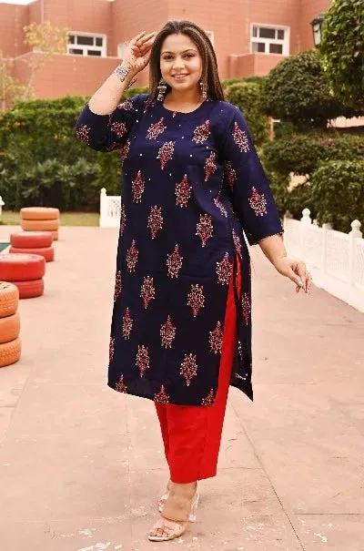 Plus Size Navy Blue Work Kurti for women