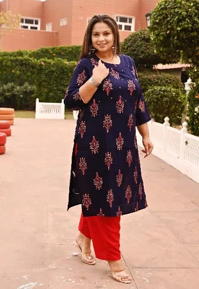 Plus Size Navy Blue Work Kurti for women