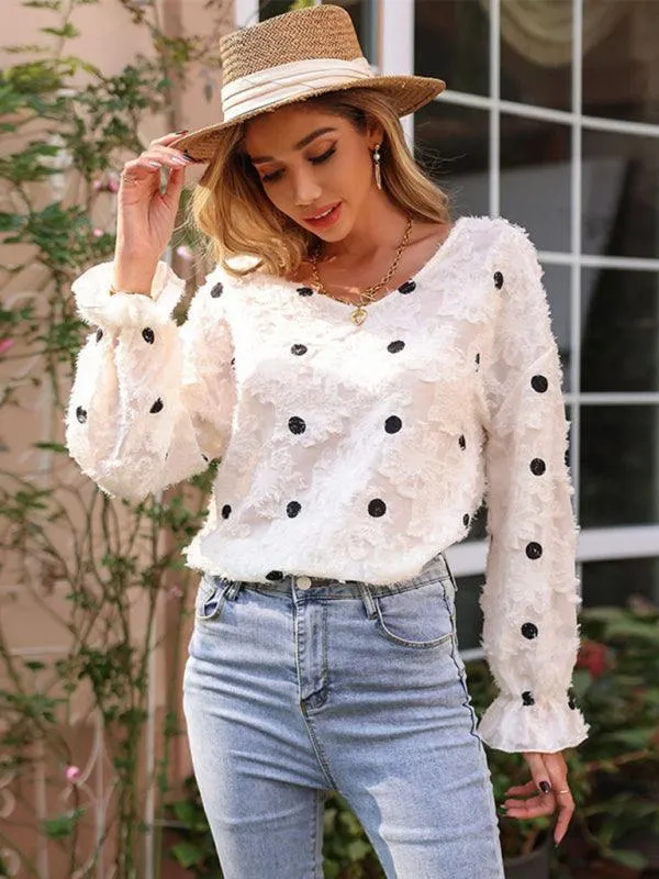 Polka Dot V Neck Women Top